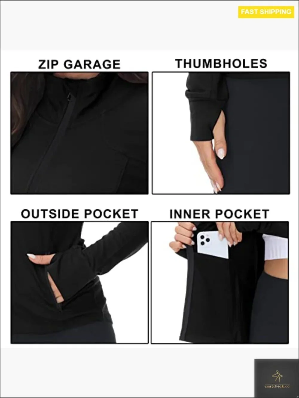 Zip Up Athletic Jacket Womens Workout Running Lightweight Full Zip Thumbhole